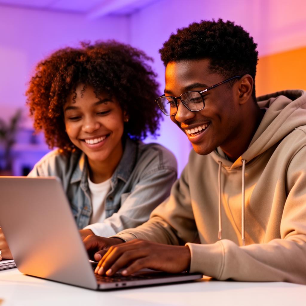 Étudiants africains travaillant ensemble sur un projet web